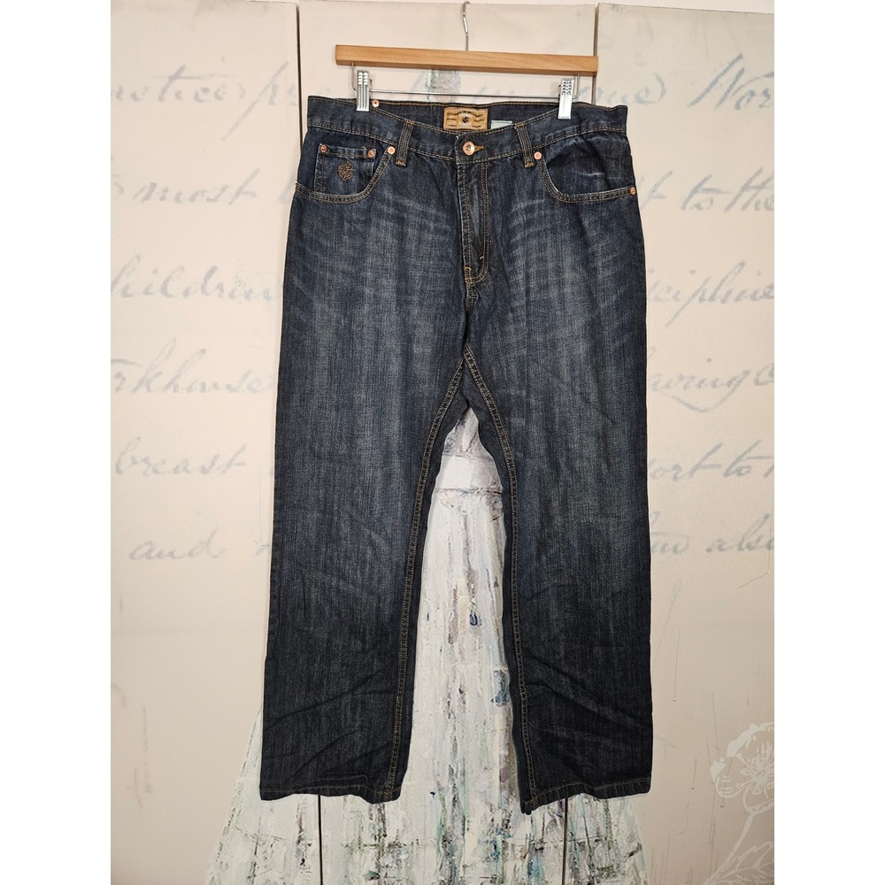 Rocawear Jeans 36x32 Dark Blue Baggy Y2K Streetwear Embroidered Logo Denim